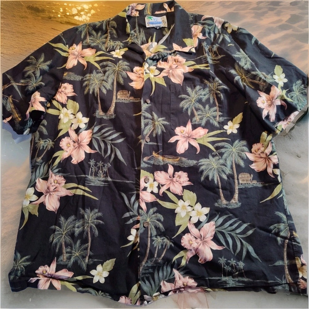 RJC‎ ROBERT J CLANCEY Black/Pink Floral Hawaiian Shirt XL Made in Hawaii 1268